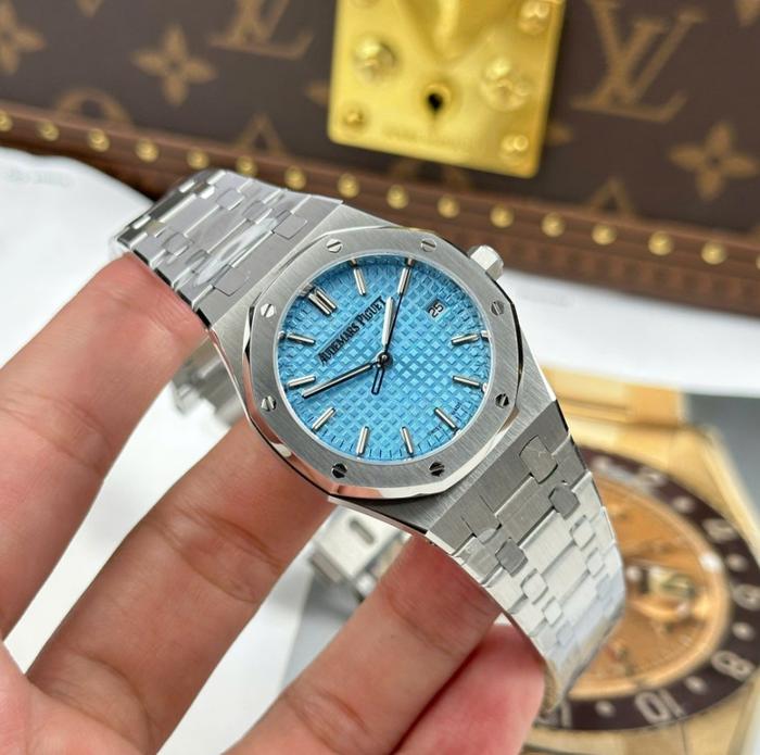 AudemarsPiguet Jam Tangan Wanita Royal Oak 77450 Fake Watches Tiffany Dial Metal Wire OM Factory 34m