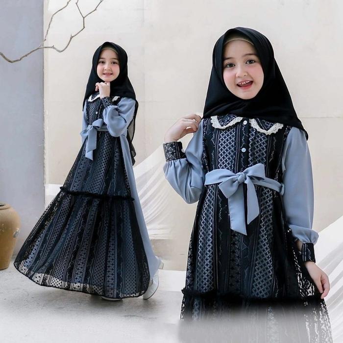 Set Gamis Anak Perempuan Umama Syari Wollycrepe Brukat