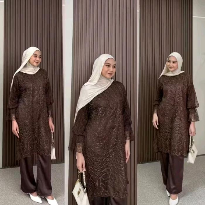 Jenna set 3IN1 Outer Tile Premium Setelah Wanita Tunik Tile Brokat Kondangan Lebaran Oneset Kekinian