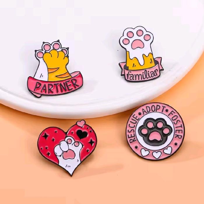 Pin Bros Bentuk Tapak Kaki Kucing rescue adopt and foster Cat Paw Pin Brooch bahan Alloy, Enamel