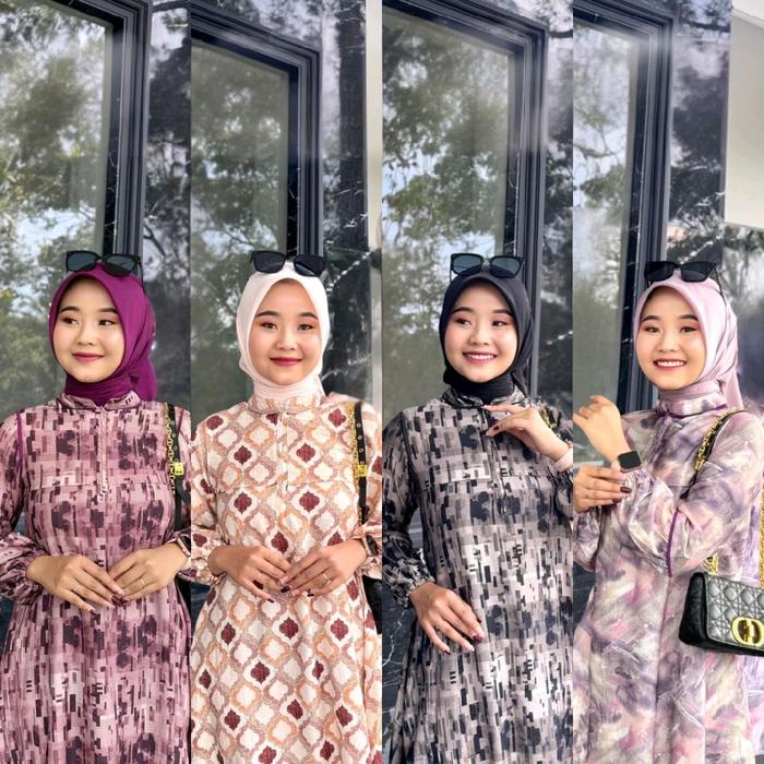 Gamis Journey Terbaru Bella Dress motif printing Gamis Journey Lebaran Remaja Dewasa Wanita Muslimah