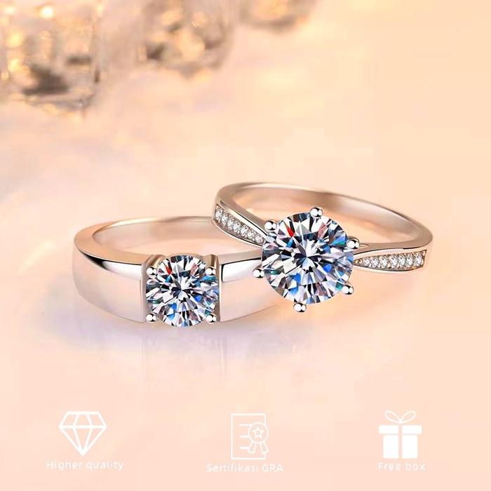 Cincin Couple Perak Cincin Moissanite Keperakan Putih Berlian Titanium Sertifikat GRA Cincin Perjamu