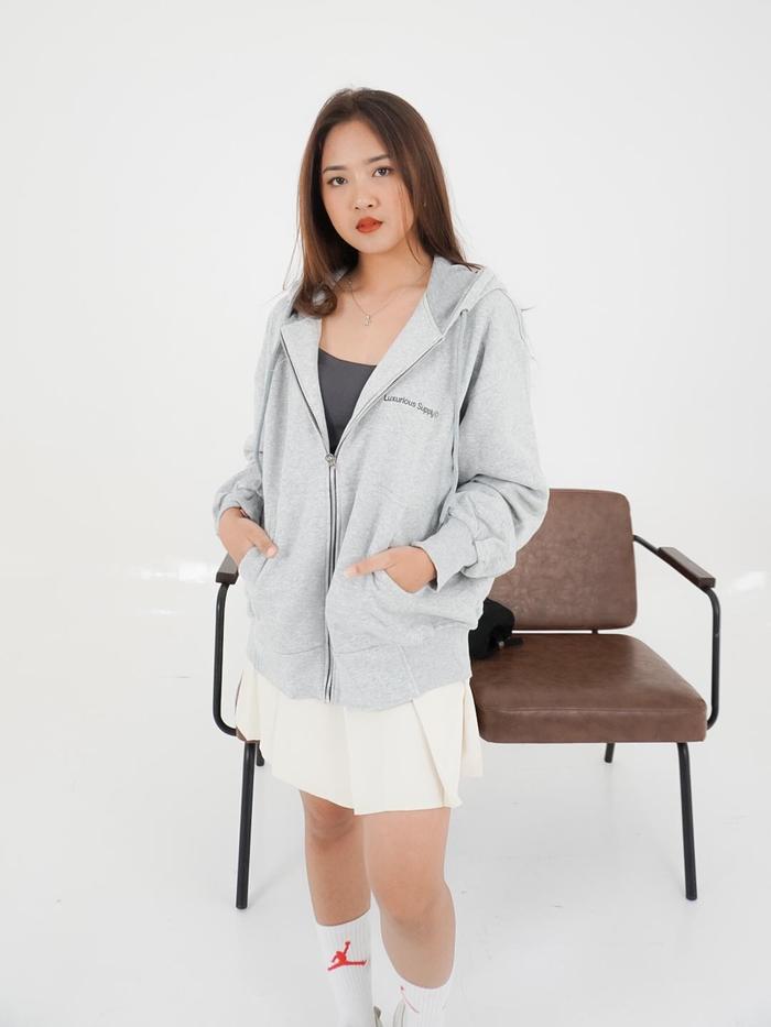 JAKET HOODIE RESLETING ABU-ABU LXCASUAL 'LUXURIOUS SUPPLY'