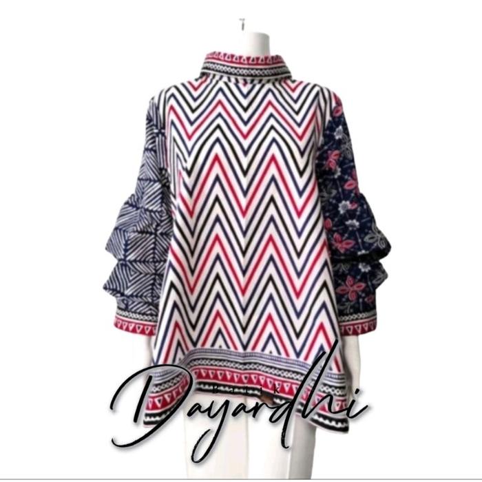 Atasan Blouse batik kerja wanita modern - Batik Dayardhi - model rampel motif iwan tirta