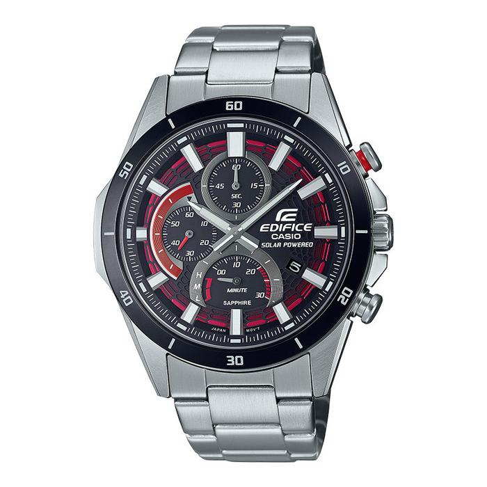Jam Tangan Pria Casio Edifice EFS-S610DB-1AVUDF Chronograph Slim Red Line Black Dial Stainless Steel