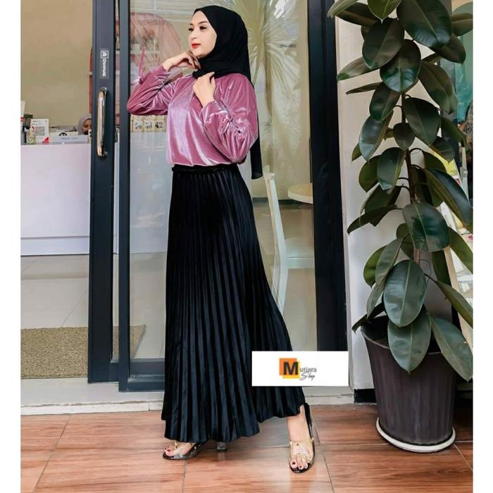 ROK PLISKET BLUDRU VELVET PANJANG/ROK PLISKET BLUDRU PREMIUM/ROK PLISKET BLUDRU IMPORT/ROK IMPORT/RO