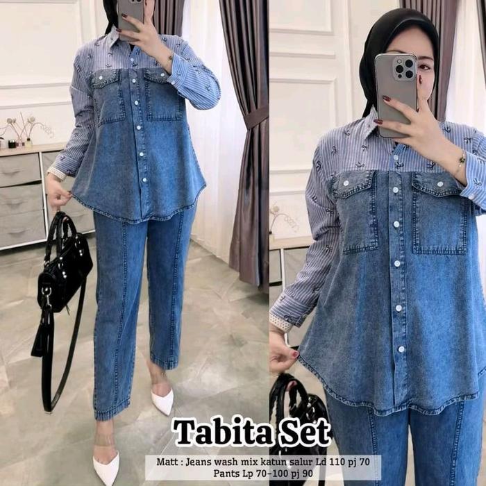 PREMIUM Terjamin ready siap kirim stelan celana jeans mix katun tabita Dress muslimah Gamis baju mid