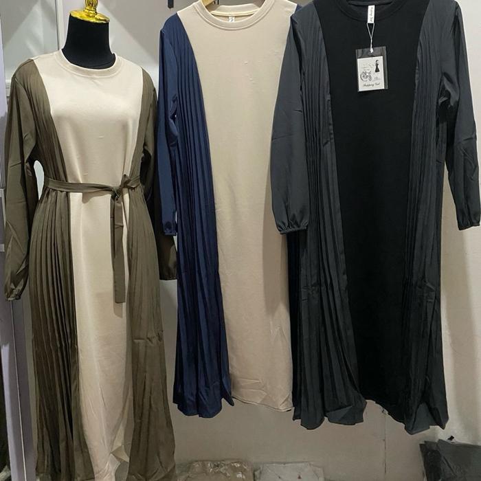 Gamis/dress kombinasi plisket 2 tone premium import Bangkok   Detail Warna dan Ukuran   Blouse/atasa