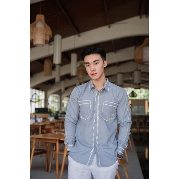 READY Kemeja Bordir Pria Jordan 04 (Biru Keabuan Telur Asin) -kemeja termurah