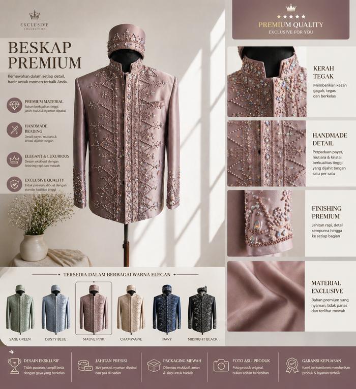 Beskap Sunda Exclusive Payet Full Handmade Jas Beskap Pria Premium Celana Pengantin Semi Wool Import