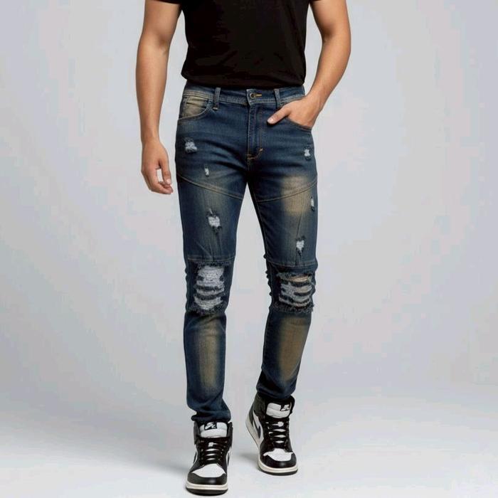 Celana Jeans Pria Big Size Jumbo Skinny Biker Ripped Premium