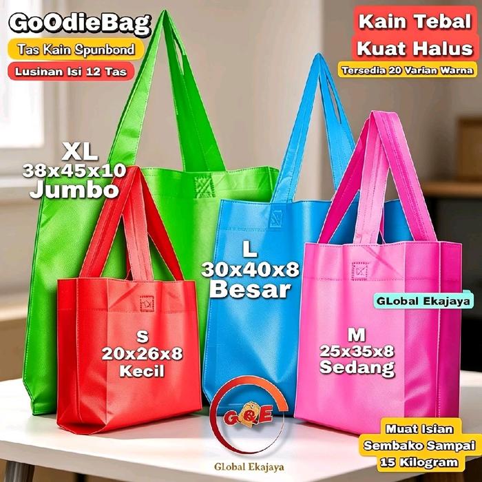 Tas Belanja Kain Spunbond Goodie Bag Model Handle Lipat Samping Ukuran Sedang Sampai Besar 20x26x8 2