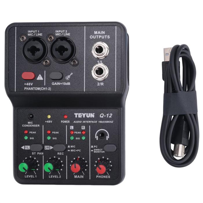TEYUN Q-12 Sound Card Audio Mixer Sound Board Console Desk System Interface 4 Channel 48V Power Ster