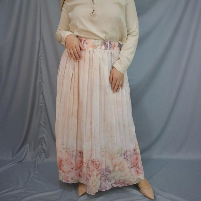 Rok Plisket Motif Bunga Rose Bahan Ceruti Lembut & Jatuh Full Furing by Trenshion