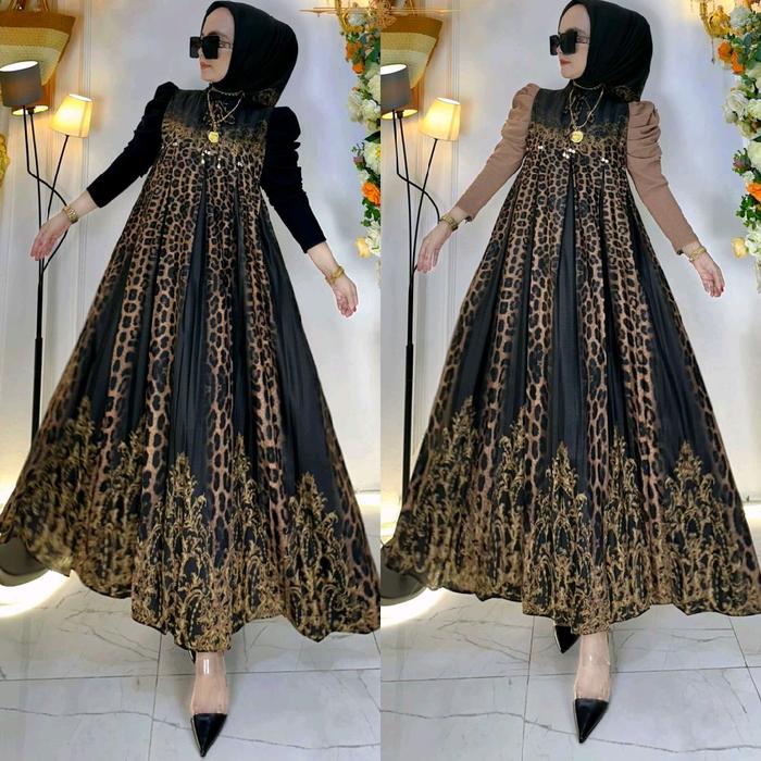 READY!! KODE MIDI DRESS MOTIF MACAN BY SHR Muslim Wanita lebaran