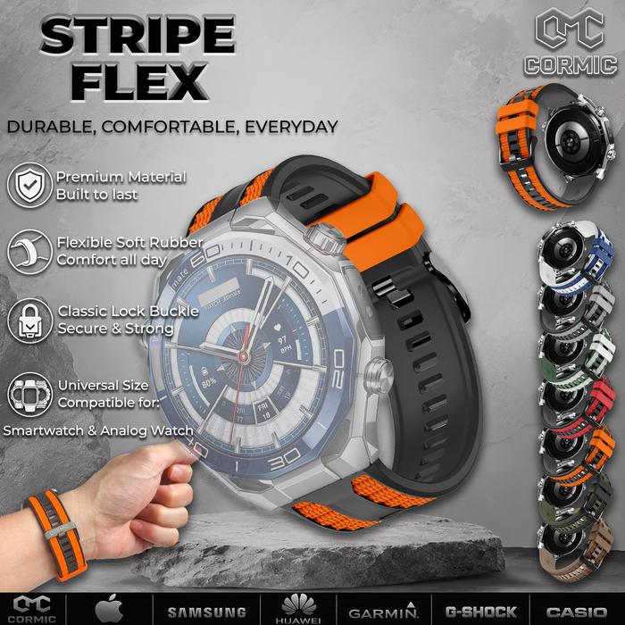 Strap Smartwatch STRIPE FLEX CormiC Tali Jam Tangan Karet Rubber 22mm 20mm 18mm 24mm 26mm Universal 