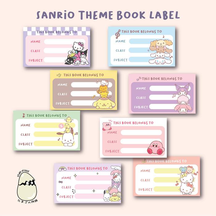 Sanrio Aesthetic Book Label Sticker Sticker label nama Anak Buku Sekolah Stiker nama buku tempelan