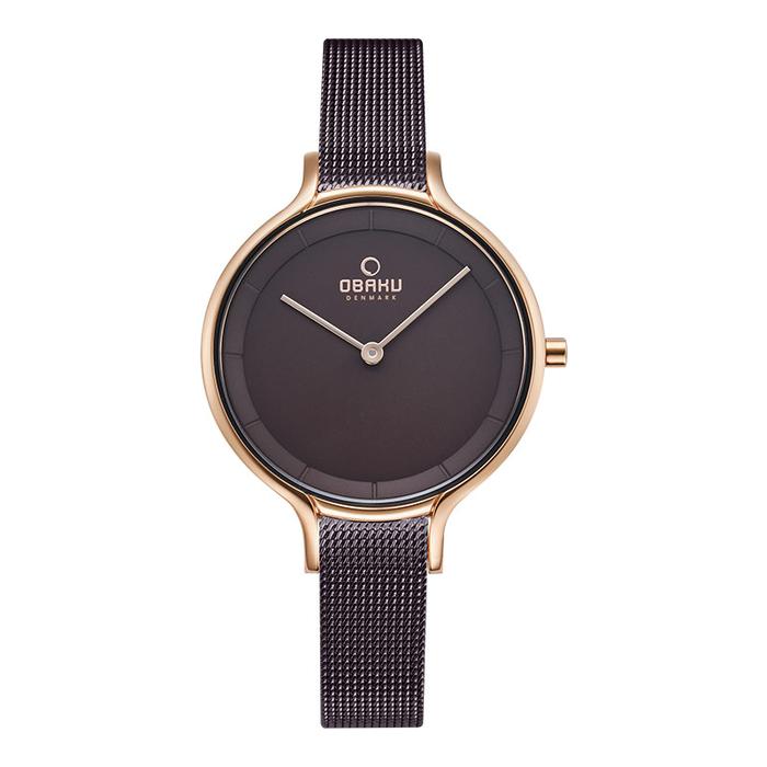 Jam Tangan Wanita Obaku V228LXVNMN Kyst Walnut Dark Brown Dial Dark Brown Mesh Strap