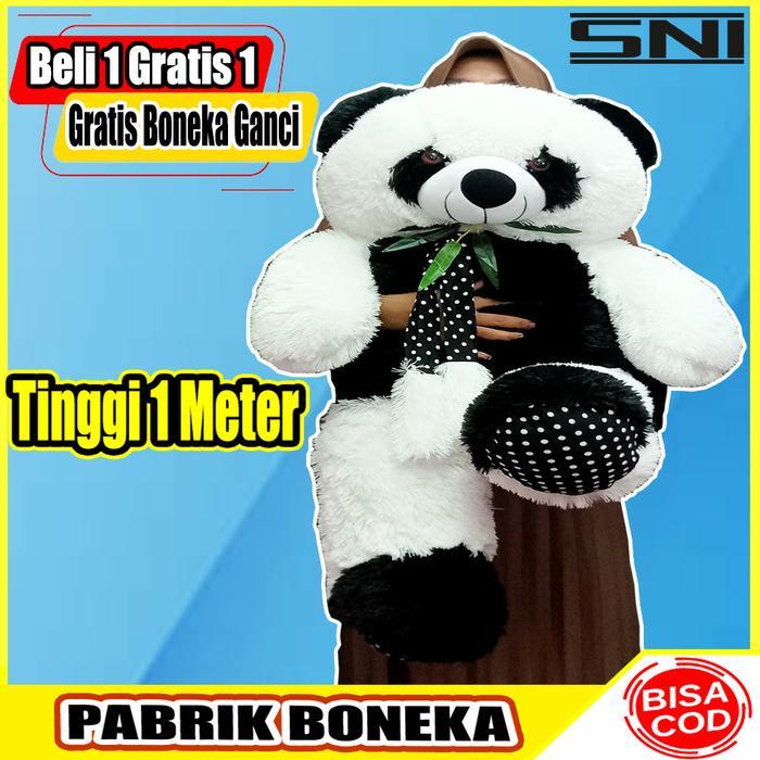 PREMIUM (READY) terjamin Boneka Panda Lucu Super jumbo Ukran 1 Meter Model Rumput Dan Syal Bahan Ras