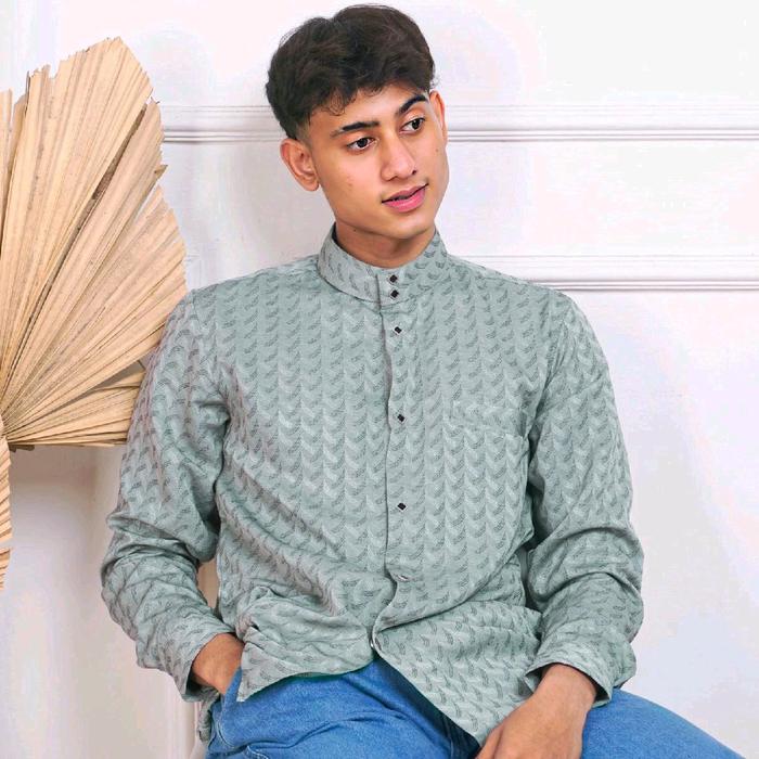 HM.id - Kemeja Chevron - Baju Atasan kemeja koko pria dewasa lengan panjang motif chevron Katun Vers
