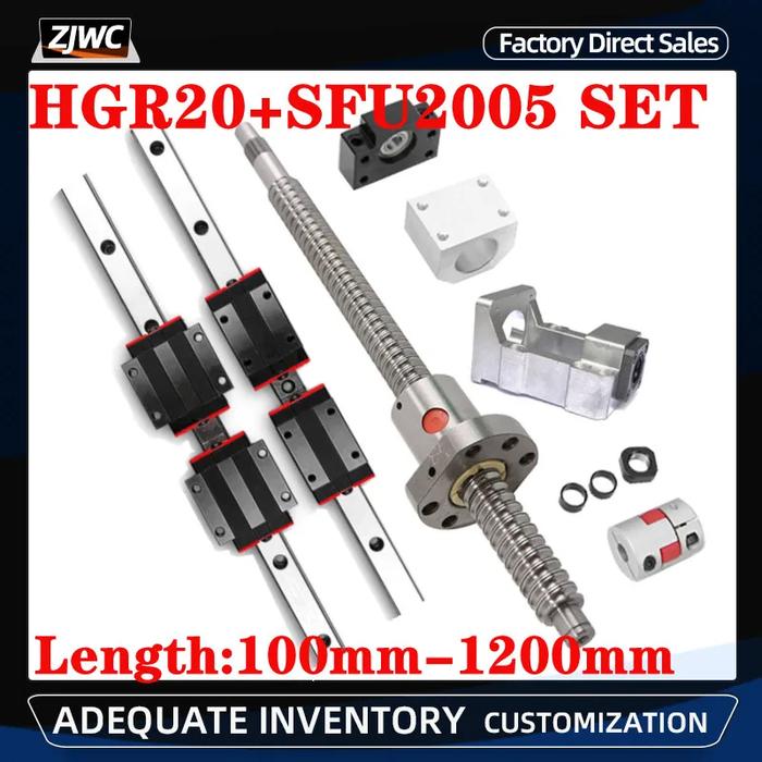CNC Guides Kit HGR20 Linear Rails 2 pc HGR20 Square Guide+4 HGH20CA