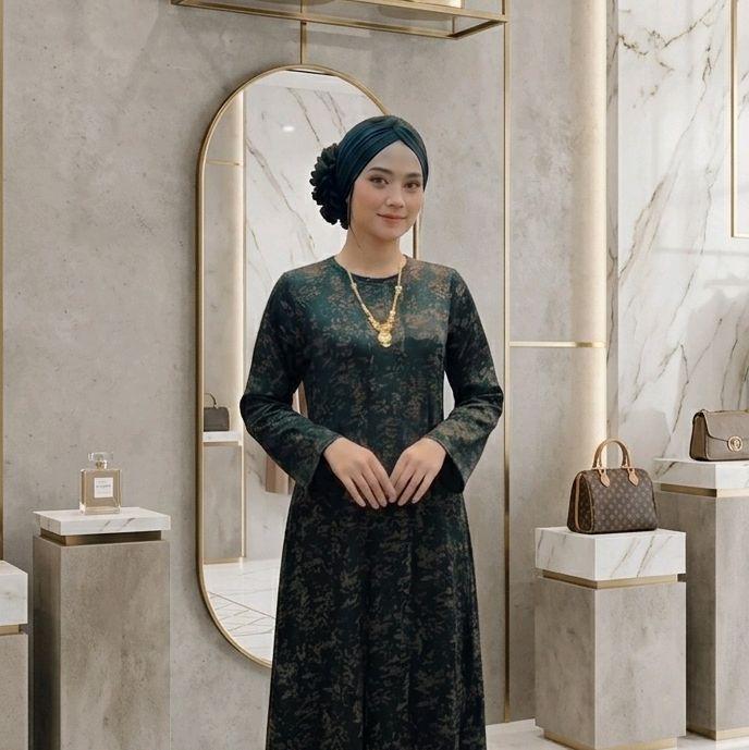 Gamis Abaya Dharby/DNL Luxury All New Bahan Blackswan Bunga Desain Elegan untuk Penampilan Menawan