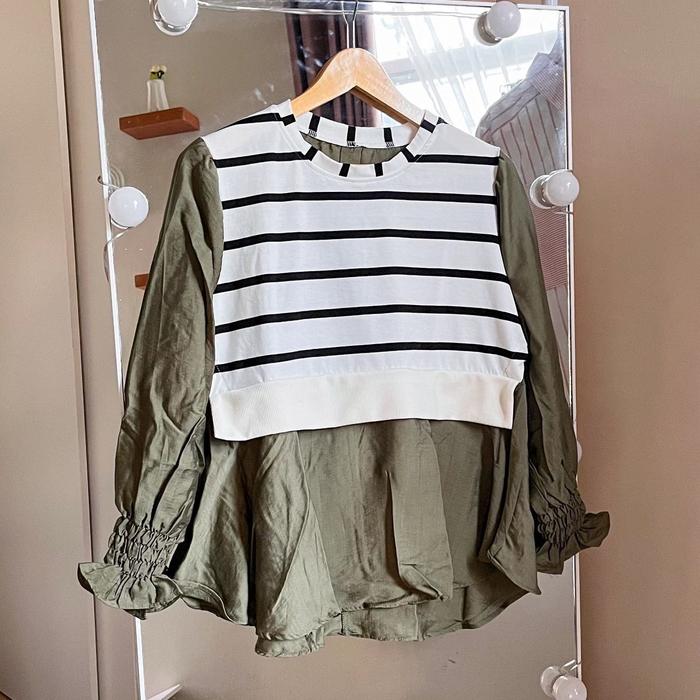 DAMASCENA - ALYA TOP | ATASAN BLOUSE LINEN | BLOUSE POLO LINEN | BLOUSE KOMBINASI KNIT