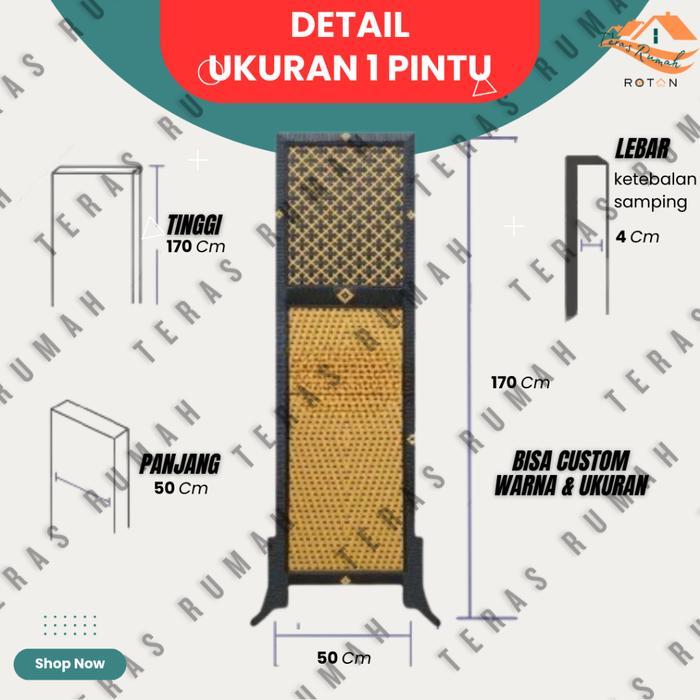 (EM) Sketsel Partisi Penyekat Ruangan Portable Rotan Sintetis Kayu Mahoni Pintu 1 By Teras Rumah Rot