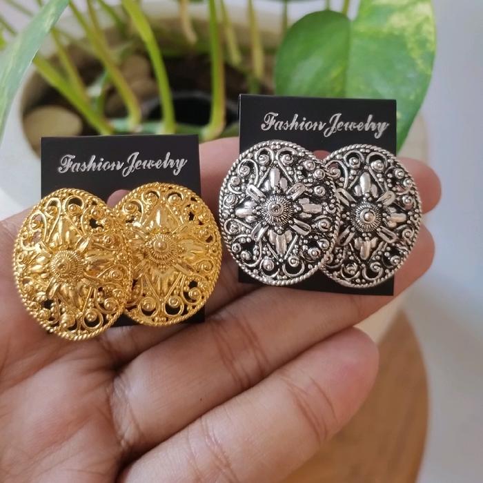 giwang alpaka bali kerawang lapis emas /giwang bali/ giwang kerawang oval / giwang ukir bali