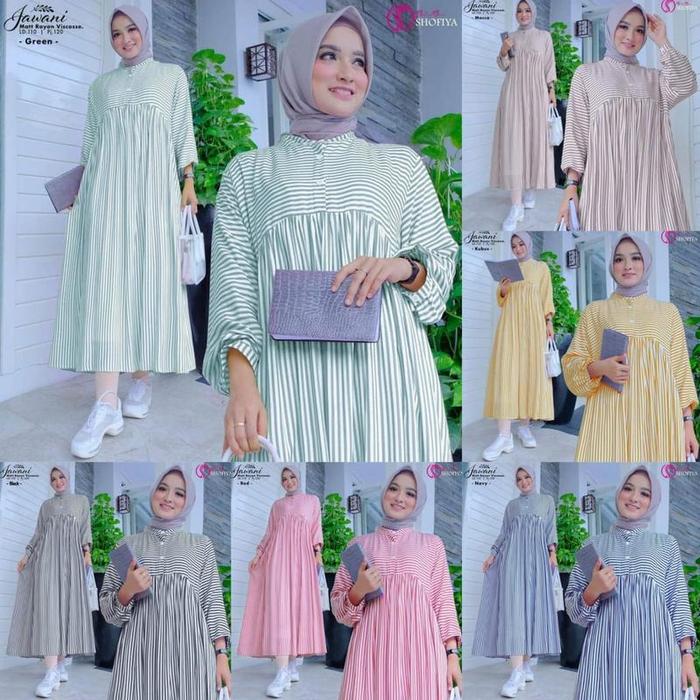 Midi Dress Tunik Motif Salur Cantik Panjang Lutut by D A N Fashion 2025 - Muslim Wanita Stripe Gamis
