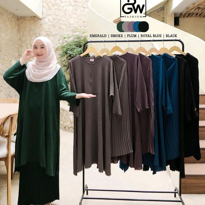 Dress  Wanita Azizah set rok Muslim plisket premium mat  Crinkle