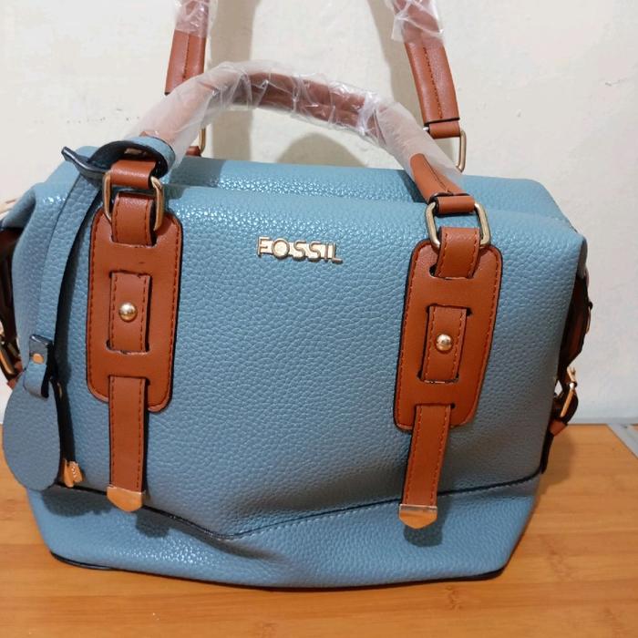 Fossil Tas Pesta Selempang Wanita Kulit Jeruk dengan Desain Kulit dan Tali Coklat
