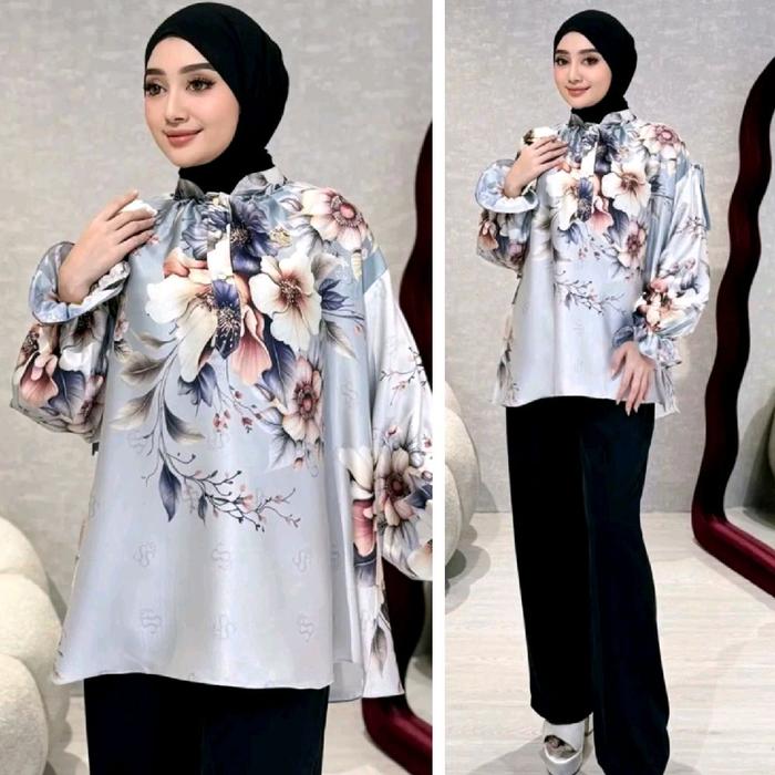 Tunik Shellasaukia Muslim Wanita Dewasa Remaja Atasan Panjang Casual Tunik Motif Printing  Harian Sa