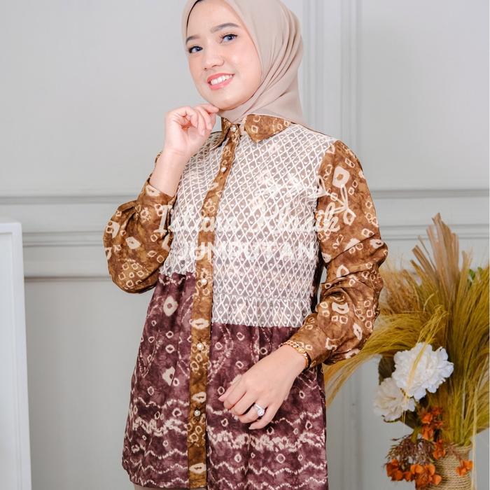 FIONA BLUS ATASAN JUMPUTAN KOMBINASI BY ISTANA KLASIK BATIK KERJA BATIK PALEMBANG JUMPUTAN PALEMBANG