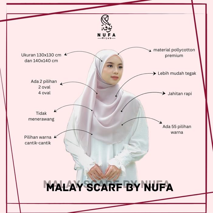 Malay scarf (2 oval)| hijab pollycotton premium (ukuran 130x130) Syari