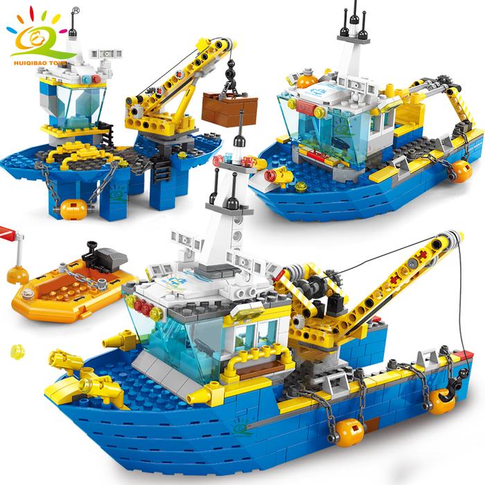 HUIQIBAO TOYS Engineering Boat Station Building Blocks City