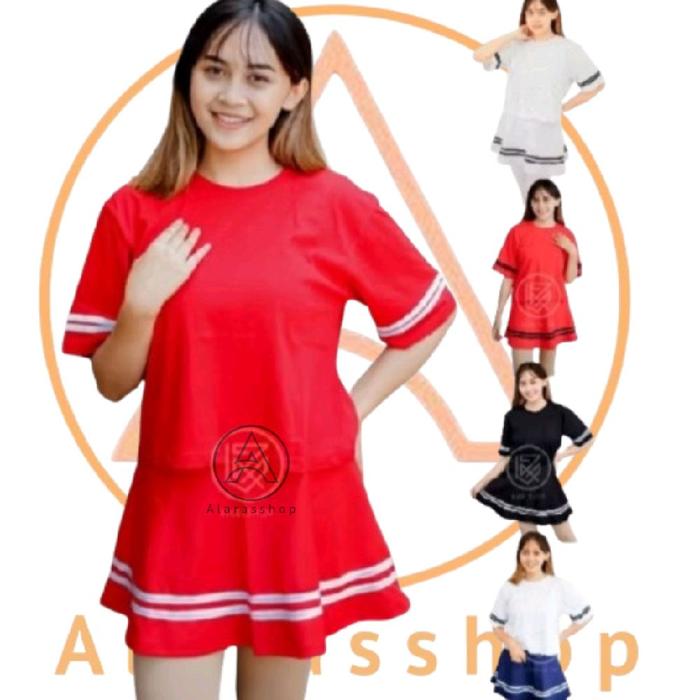 Setelan Crop Stripe Hitam Dan Rok List putih/Hitam Wanita OverSize Casual Olahraga Gym Zumba Line Da