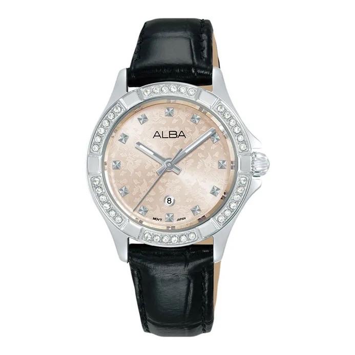 JAM TANGAN ANALOG WANITA ALBA AH7EE5X1 / AH7EE5 / AH7EE5X LIGHT CREAM DIAL QUARTZ MOVEMENT LEATHER B