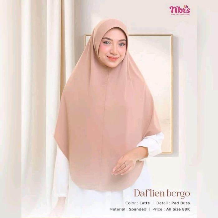 Nibras Hijab Daflien Bergo Warna Coklat Latte Jilbab Instan Bergo Bahan Spandex Adem Pad Busa Ukuran