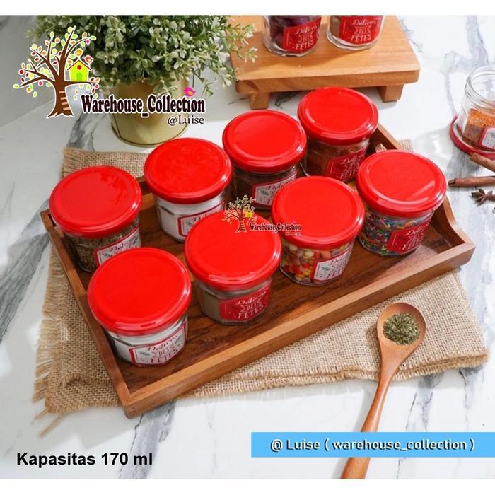 FETES jar 150 ml / Jar kaca Mini Tempat Selai/ Bumbu/ Sambal / Delices KA 2833 Tutup Merah