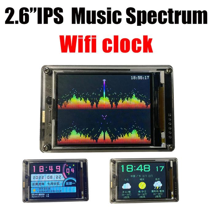 2.6 Inche IPS LCD Music Spectrum Equalizer Display Analyzer WIFI CLOCK Audio Level Indicator POWER A