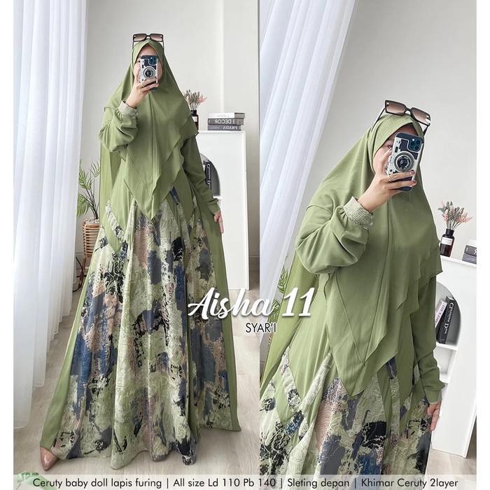 AISHA 11 | AISHA 17 ( LABEL SAVNA ) | GAMIS SERAGAM SET HIJAB KEKINIAN - Dress Syari Ceruty Mewah Mu