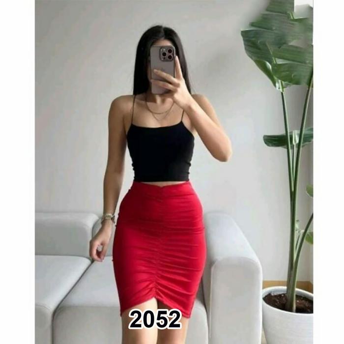 2052 Setelan Rok Mini Atasan Tanktop Kombinasi Warna - Set Wanita 2 in 1 Baju nyanyi LC Party Pesta