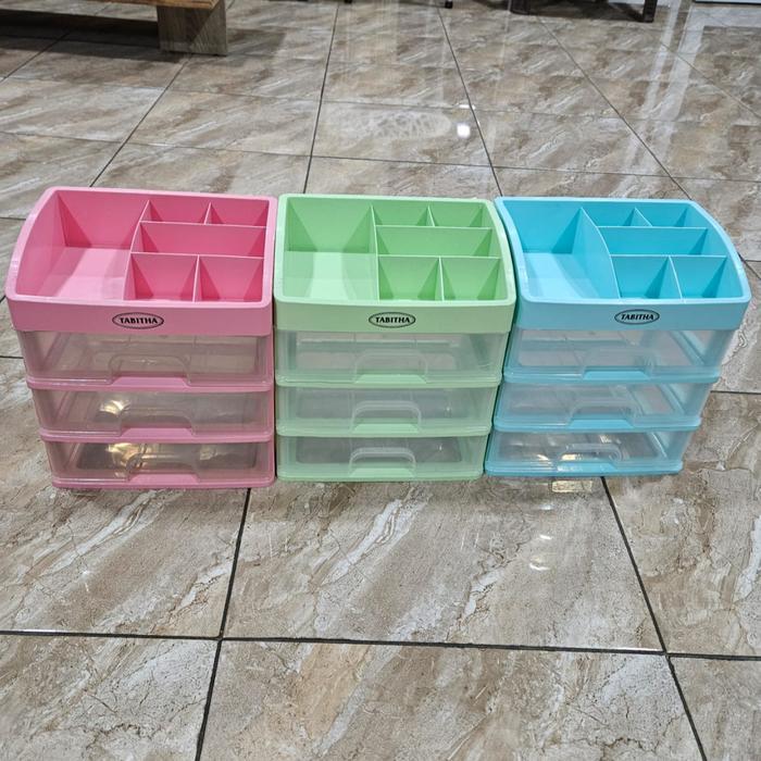 Laci Susun 3 Tingkat Plastik Mini Container Rak Kosmetik Serbaguna