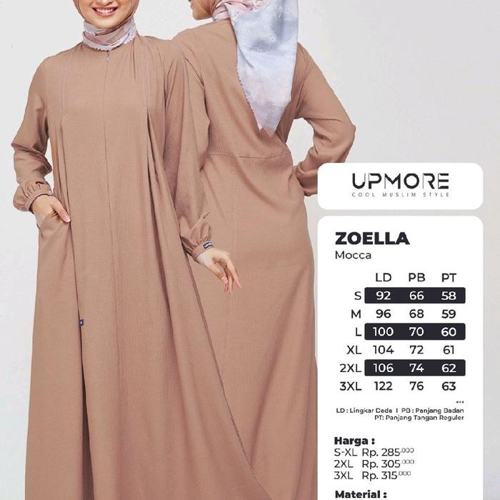 UPMORE Gamis Cantik Dewasa Muslimah Mutif Zoella Mocca Material Reguler LD 92-122 PB 66-76 PT 58-63