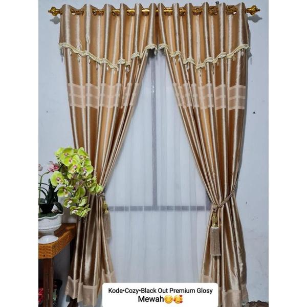 Gordeng semokring 12 Ring poni gabung polos import mewah untuk jendela dan pintu bahan Black out pre