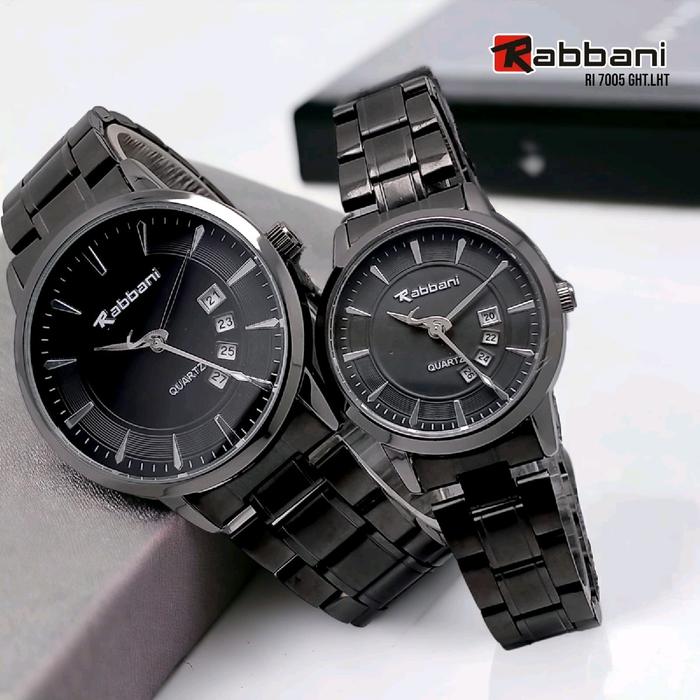 Rabbani 7005 Ght/Lht, Jam tangan Couple, Rantai hitam, mesin tanggal aktif, water resistant.