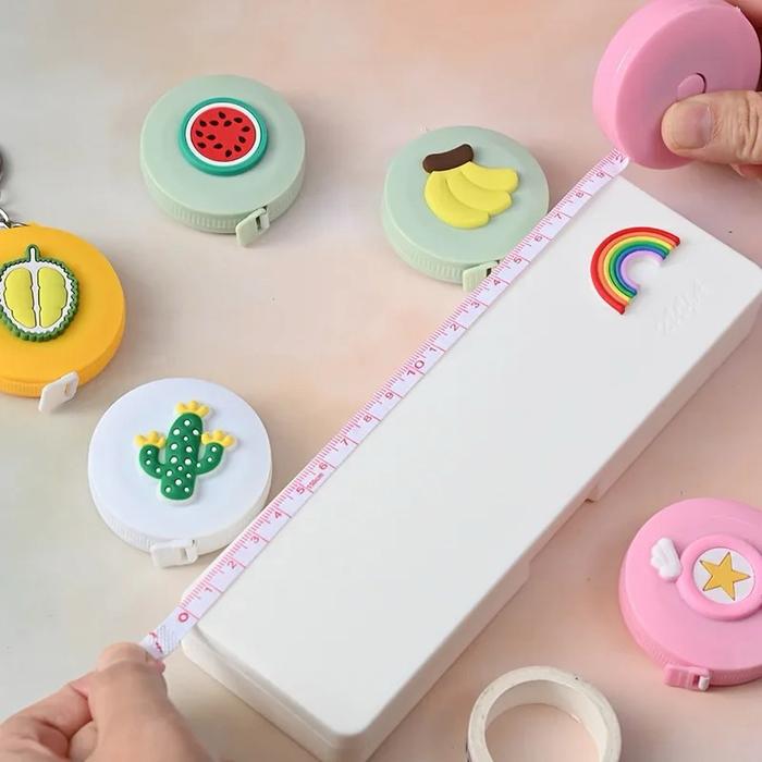 Meteran mini pita meteran tarik karakter lucu alat ukur badan gantungan kunci