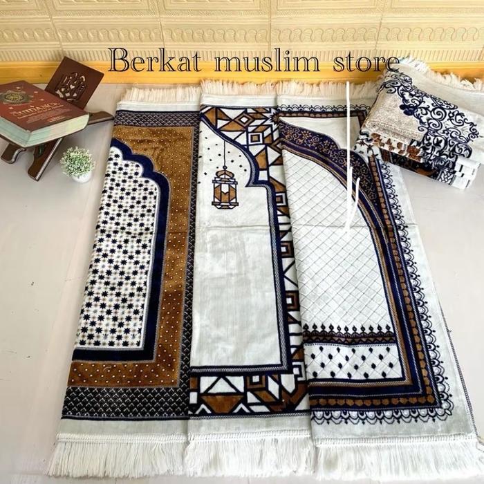 Sajadah sultan turkye dewasa SAFATEX sajadah seserahan ukuran 110x70 putih kombinasi muslim beludru 