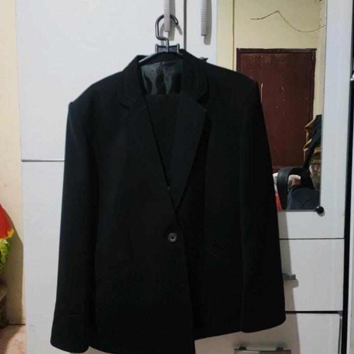 jas Wanita Hitam Cardigan Outer Linen Tebal Blazer